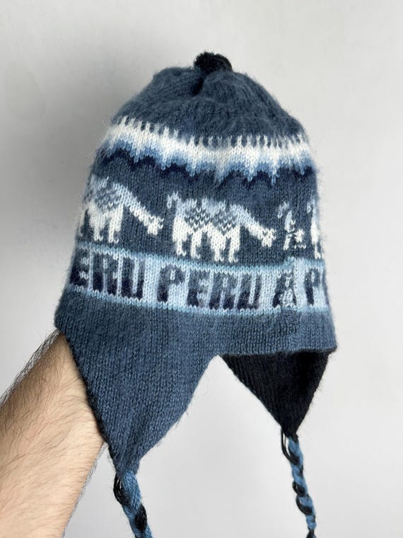 帽子 [Archive] 90s Nordic Pattern Chullo Hat Vintage Peruvian Chullo Hat, Alpaca Ear Flap Winter Hat, Llama
