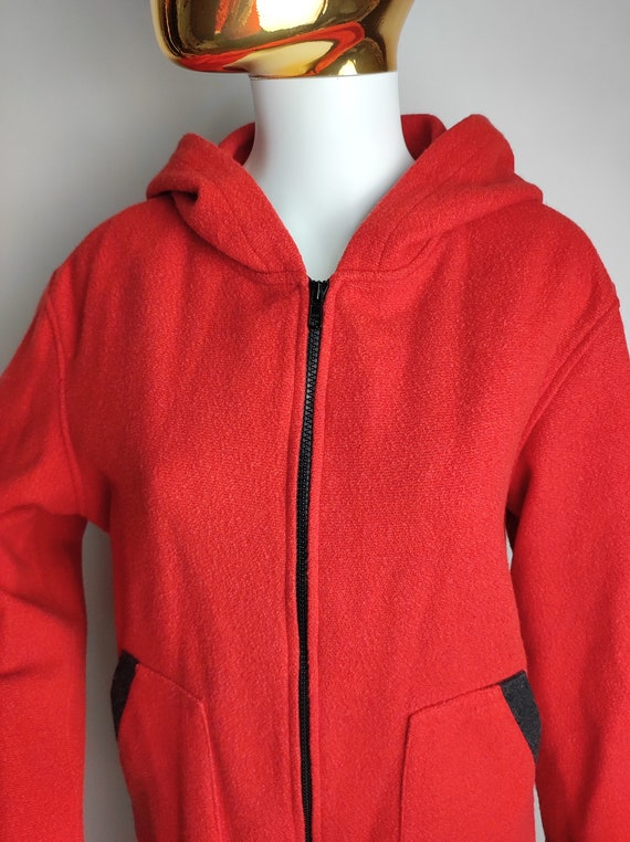 Austrian Wool Hooded Jacket, Red Full Zip Up Swea… - image 4