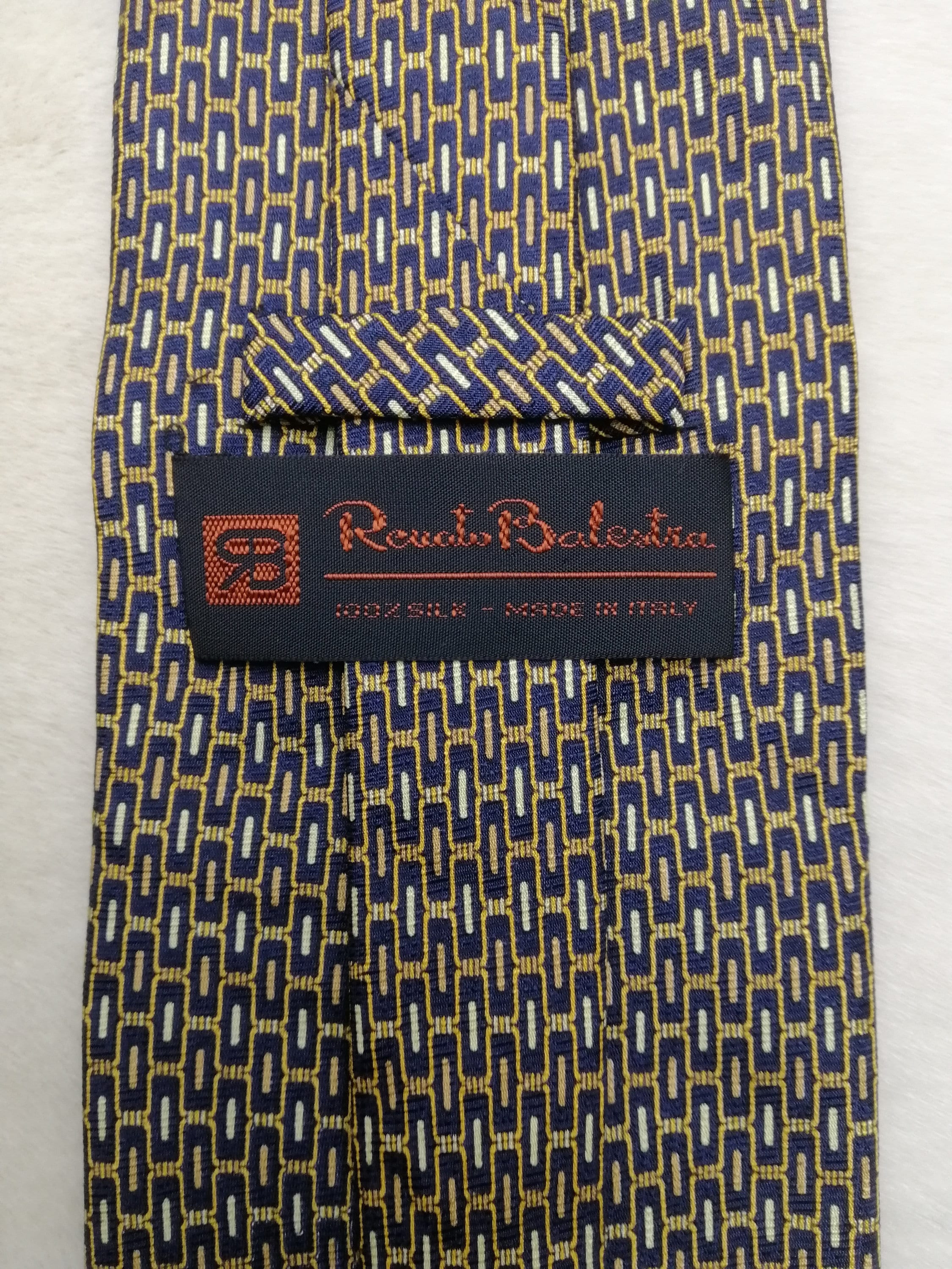 Cravate Renato Balestra En Soie - Carreaux Bleu Et Orange - Longueur 156cm - Occasion Très Bon état