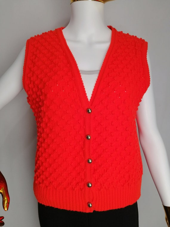 Dirndl Sleeveless Cardigan, 80s Austrian Red Knit… - image 5