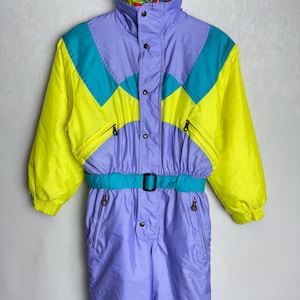 90s Women Ski Suit, One Piece Ski Suit, 80s Colorblock Snowsuit, Vintage Skiwear Jumpsuit, Winter Sport Overall, Full Body Snowboard Costume