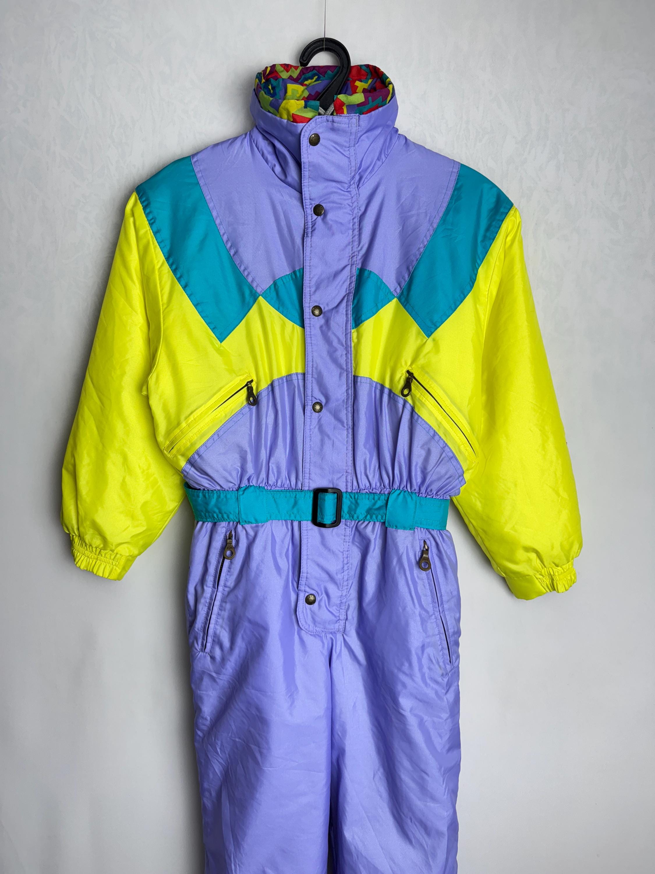 Combinaison De Ski Old School Rétro Funky Alps - Vintage Unisexe Imperméable - Vert Bleu