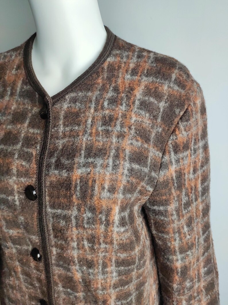 Boiled Wool Jacket, Austrian Brown Wool Cardigan, Oktoberfest Trachten