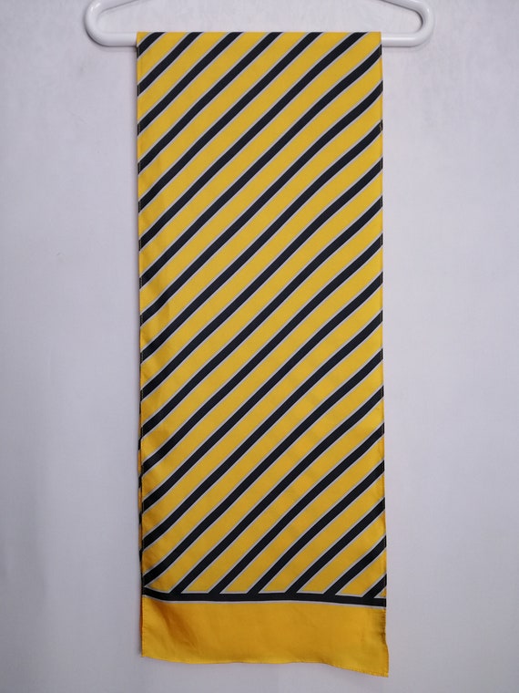 VINTAGE Silk Scarf Yellow Striped Pure Silk Scarf… - image 7