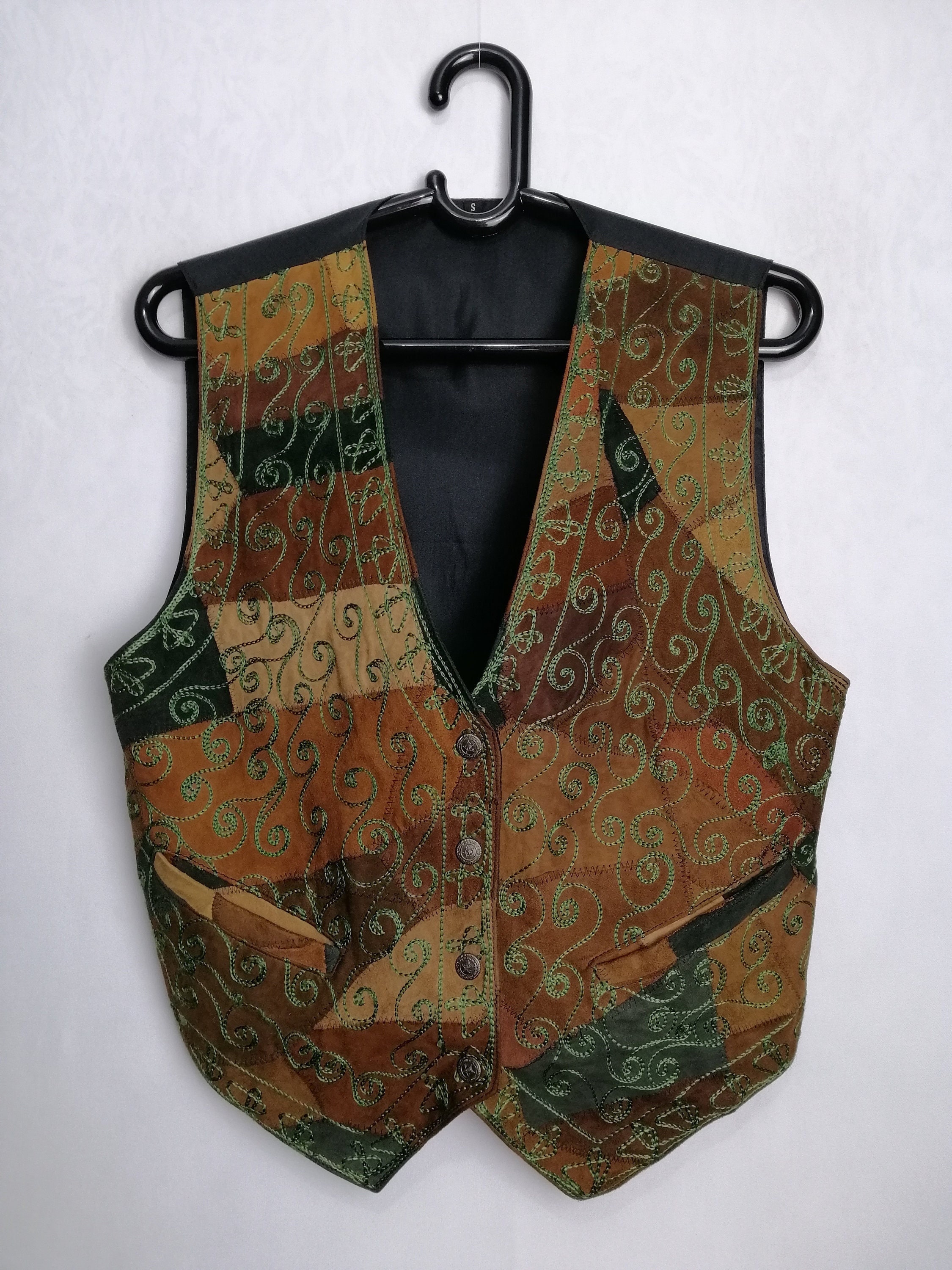 Real Leather Patchwork Vest, Western Cowgirl Waistcoat, 90s
