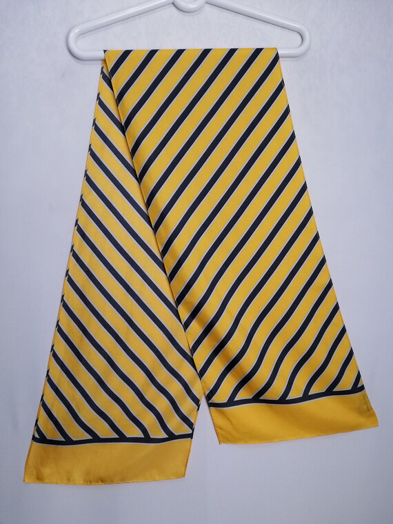 VINTAGE Silk Scarf Yellow Striped Pure Silk Scarf… - image 2