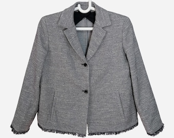 MAX MARA STUDIO Vintage Womens Blazer Blue White Melange Cotton Classic Suit Jacket Single Breasted Two Button Tailored Luxury Medium Size M