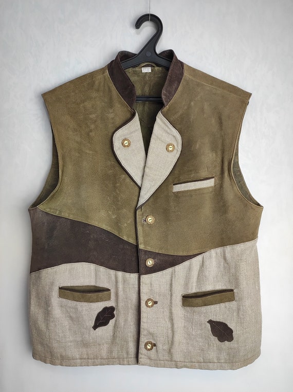 Gilet autrichien pur lin gilet en daim Oktoberfest pour homme