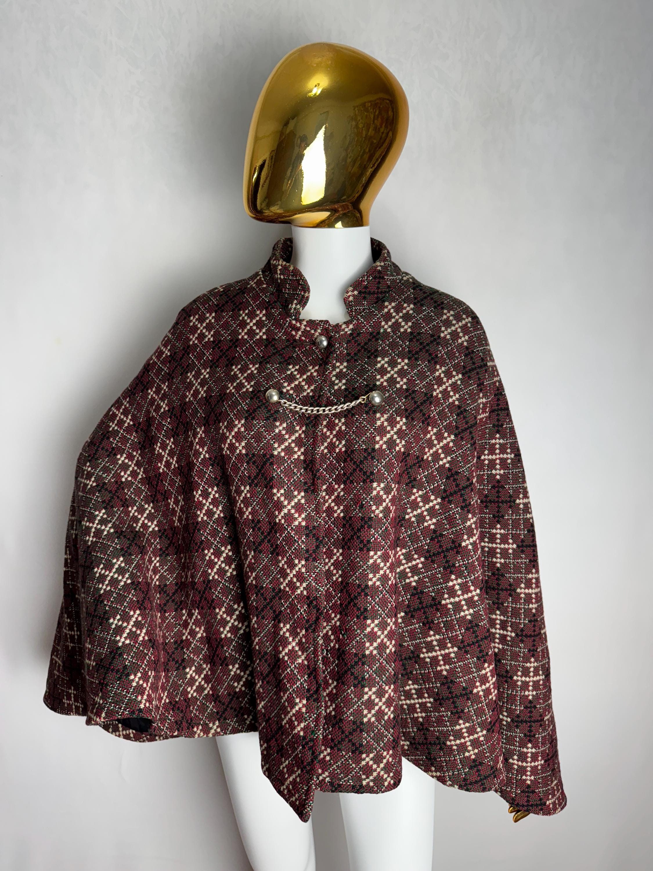 60sビンテージ/Real Welsh Tapestry ケープコート ポンチョ 60s Welsh Tapestry Coat, Vintage Virgin Wool Cape Coat, Geometric