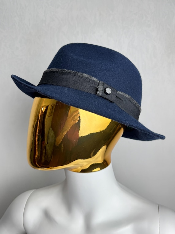 Wool Felt Fedora Hat, Navy Blue Grosgrain Band Fedora  display picture 1