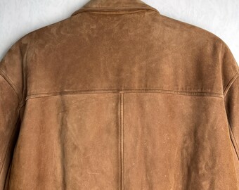 Manteau Vintage LAURICE En Cuir Daim Véritable Marron - Taille M, Années 90, Style Basique