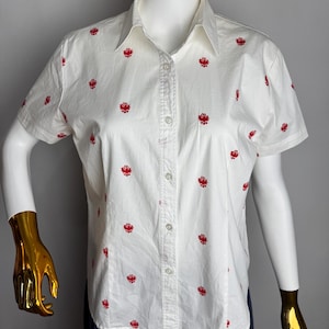 Austrian Eagle Shirt, Trachten Dirndl Blouse Top, Traditional Folk Button Up, Oktoberfest Tyrolean Blouse, German Bavarian Alpen Shirt, M