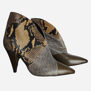 ISABEL MARANT Leather Ankle Boots, Genuine Leather Snakeskin Booties, Archenn Patchwork Boots, Y2K Designer Footwear, Made In Italy, Size 36