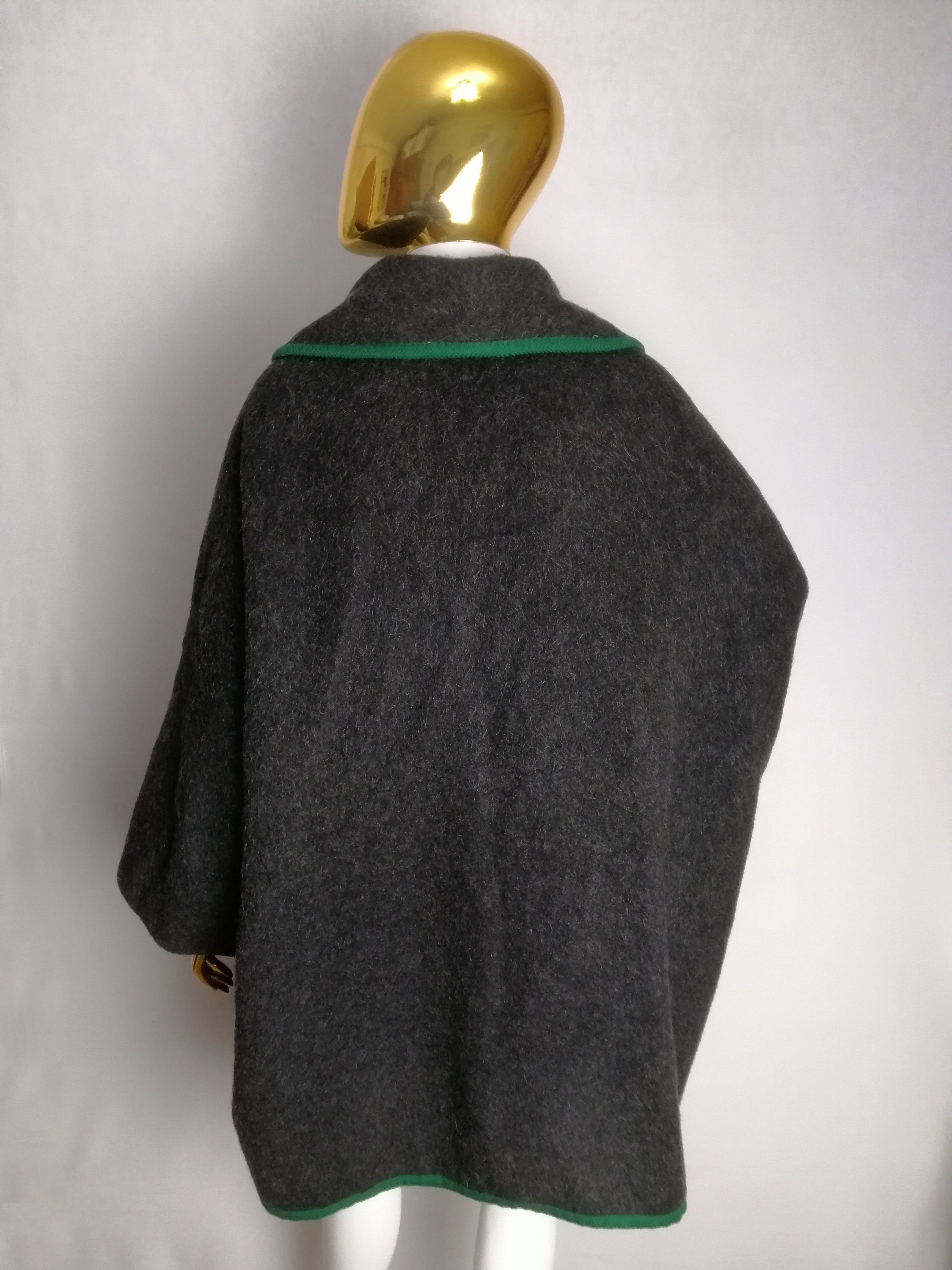 Austrian Loden Wool Cape, 70s Womens Trachten Coat, Oversized