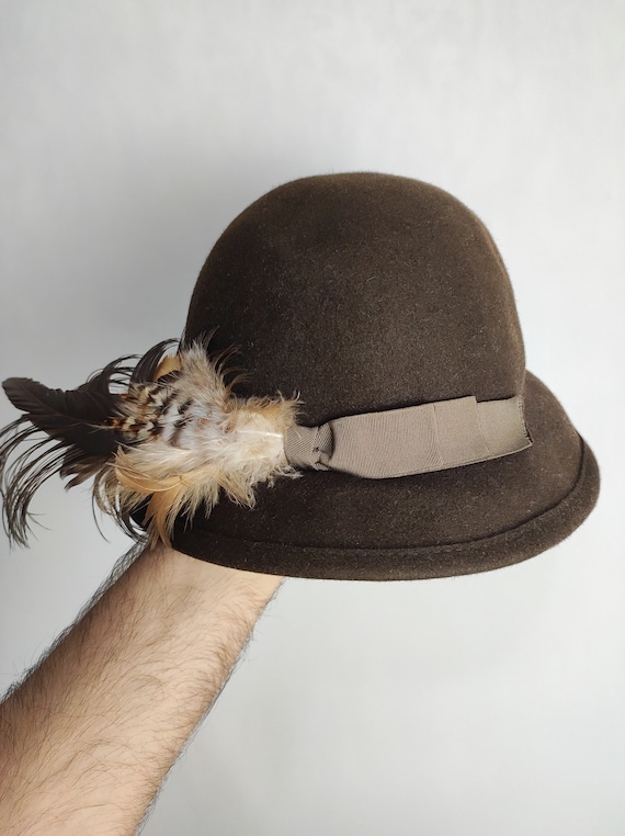 Elegant Brown Feathered Women\'s Wool Hat Bird and Feather Wool Hat – Conner Hats main image 3