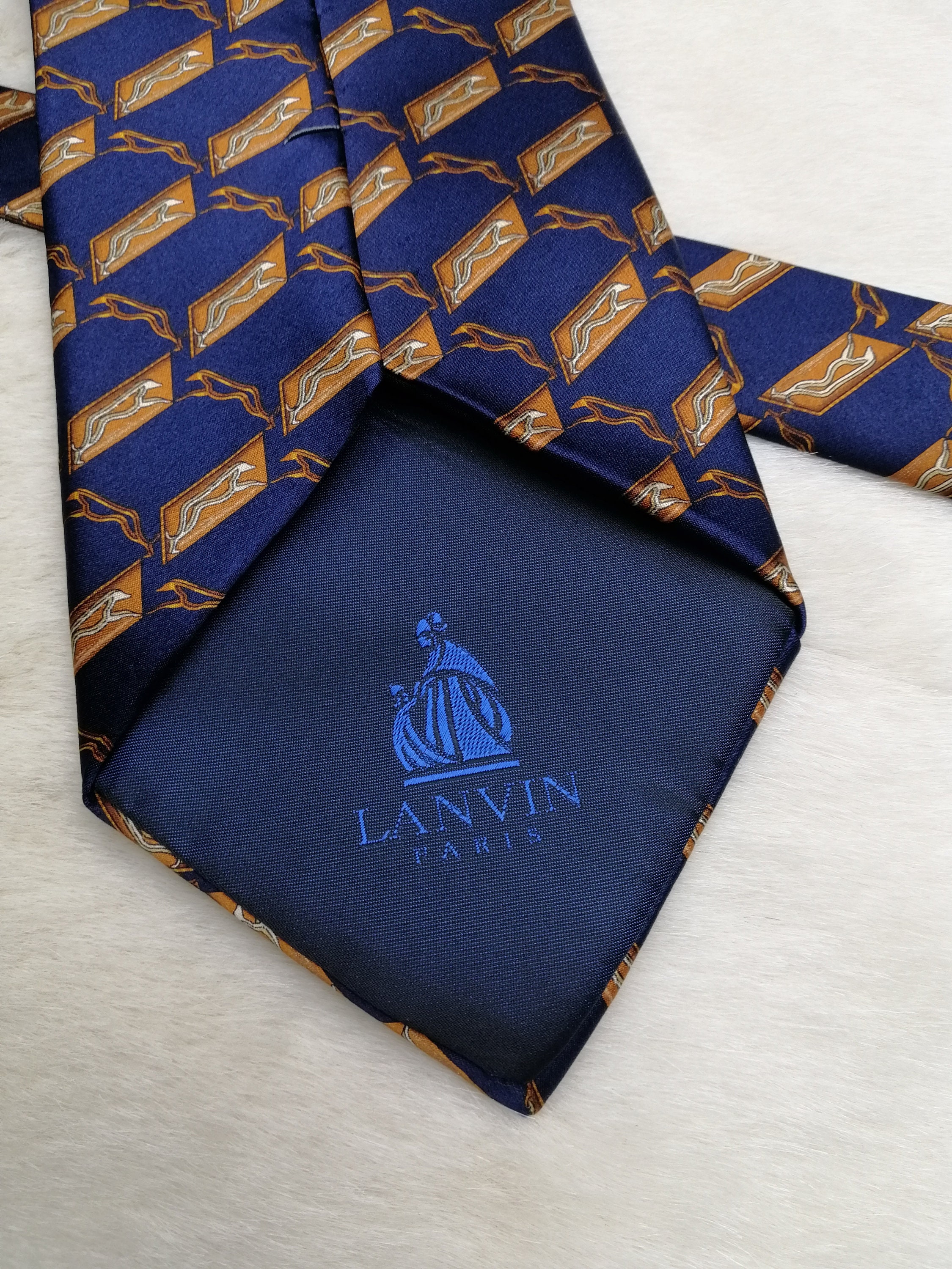 il_fullxfull.3997466390_lym1.jpg Lanvin Paris Made In France Scroll & Grid Silk Tie Black Gold main image 0
