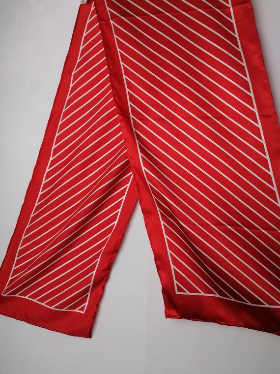 VINTAGE Silk Scarf Red White Striped Pure Silk Sc… - image 7