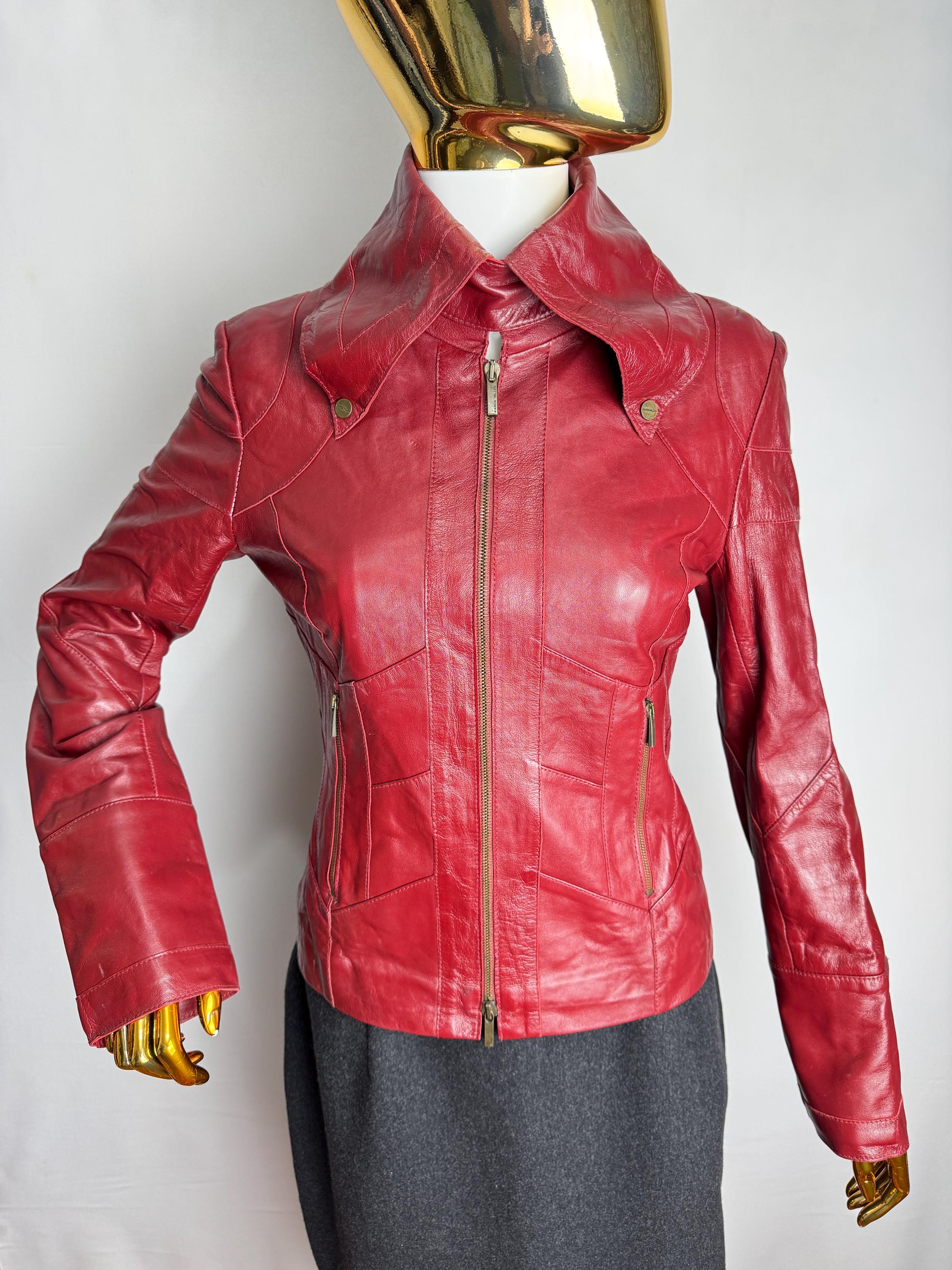 KAREN MILLEN Leather Jacket, Dramatic Collar Zip up Jacket