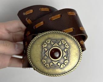 JUST CAVALLI Leather Belt, Y2K Italian Designer Belt, Big