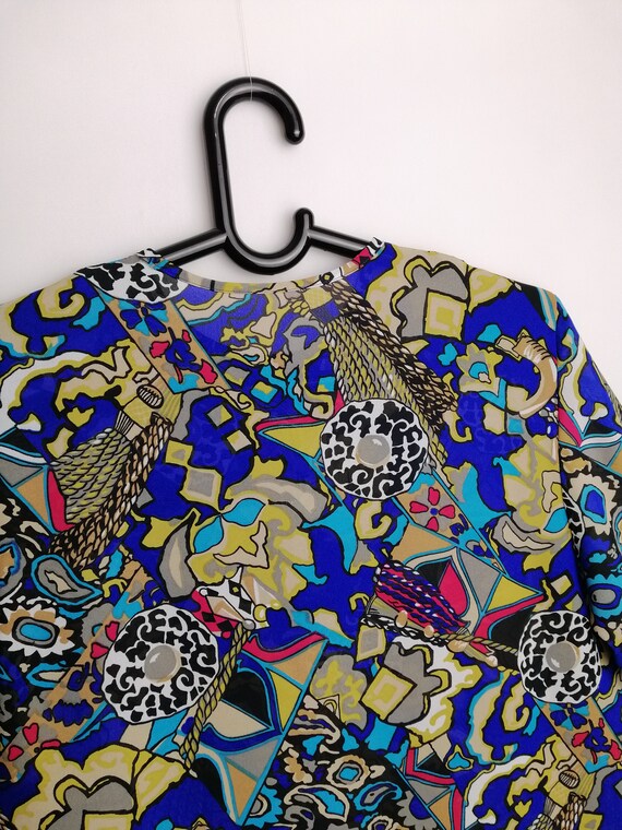 VINTAGE Womens Blouse 80s Abstract Print Psychede… - image 6