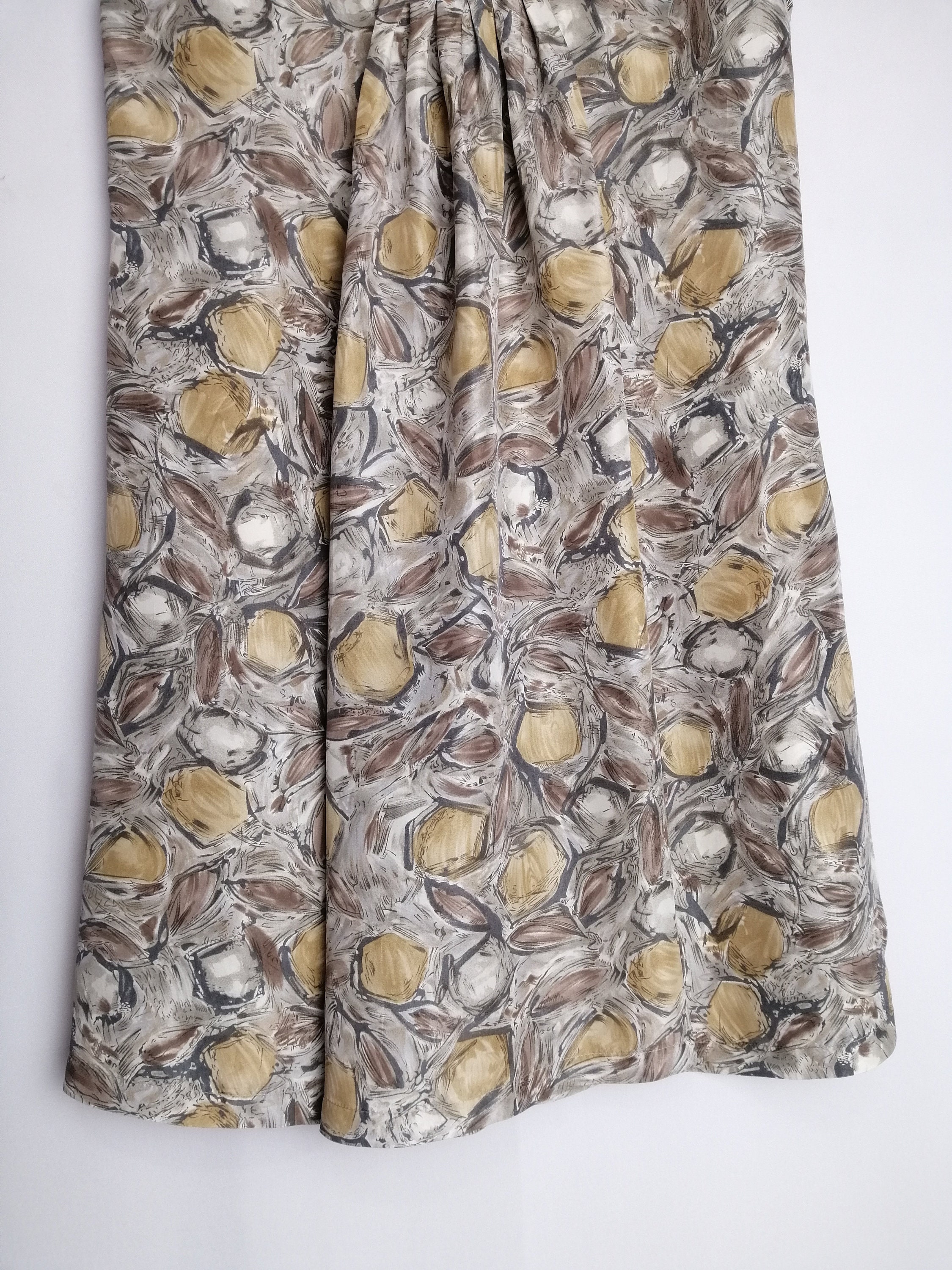 stefanel silk dress Stefanel Silk Dress Multicolored Abstract Print Satin Crepe Belted Half Sleeves Spring 36 US6