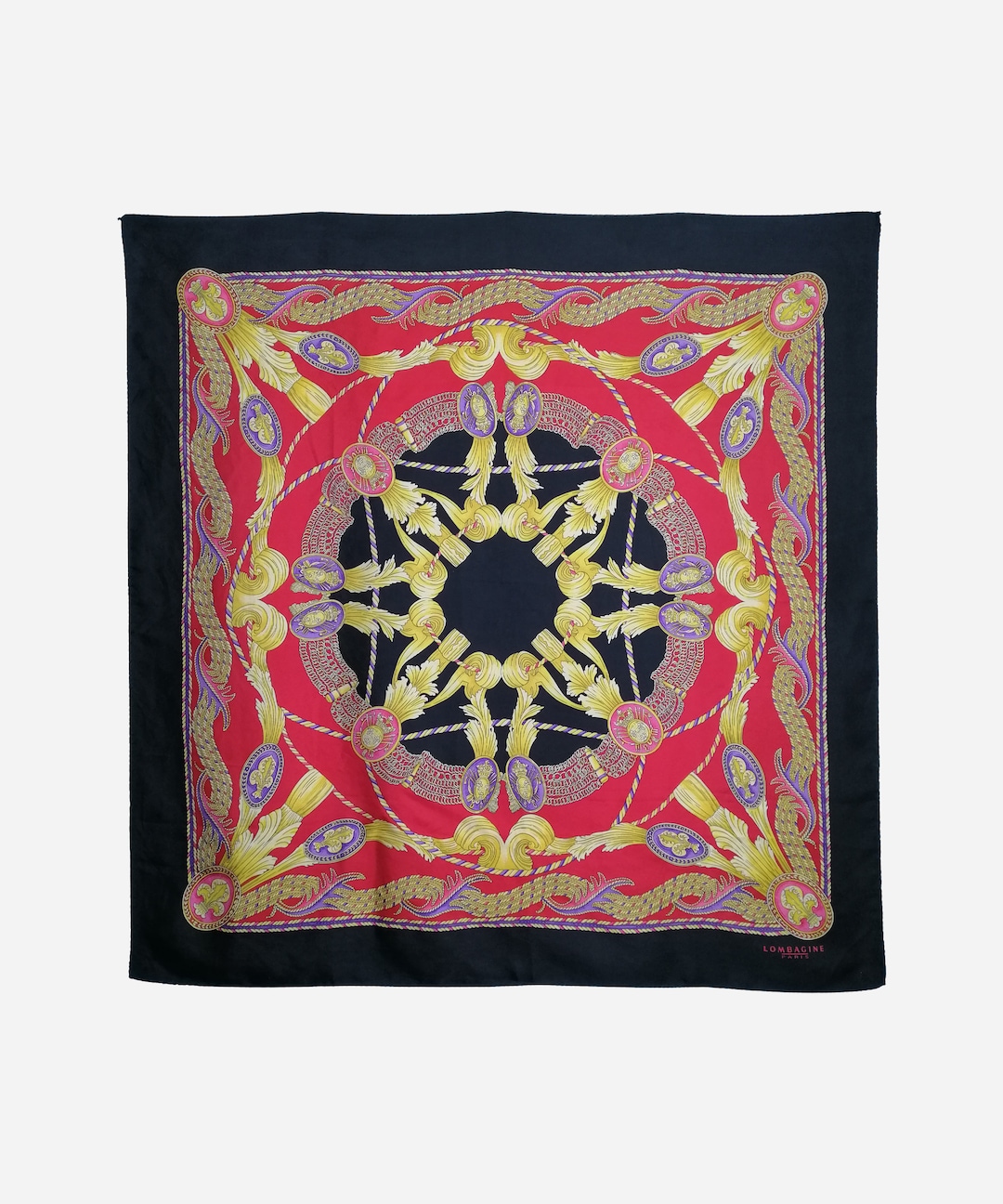 Foulard Carré Vintage LOMBAGINE En Soie 100% - Motif Floral Multicolore, Occasion