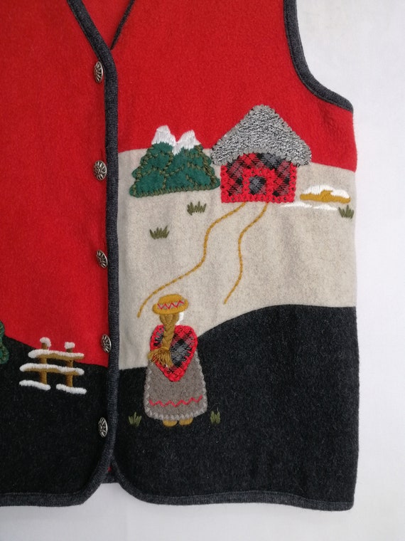 Austrian Boiled Wool Vest, 80s Trachten Dirndl Ve… - image 6