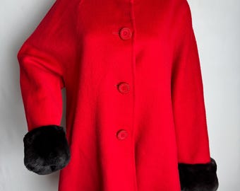GIANFRANCO FERRE Fourrures Red Wool Coat, 80s Luxury Couture