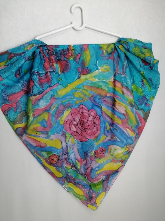VINTAGE Hand Painted Silk Scarf Abstract Handmade… - image 2