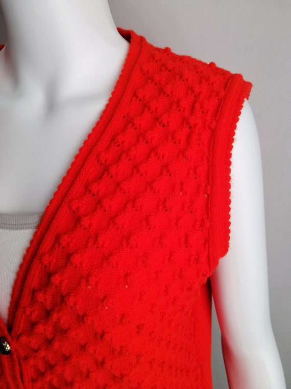 Dirndl Sleeveless Cardigan, 80s Austrian Red Knit… - image 8
