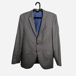 JONAS & CIE PARIS Mens Blazer Wool Super 120s Fabric Made In Italy Vintage Gray Single Breasted Two Button Suit Jacket Large Size L 50