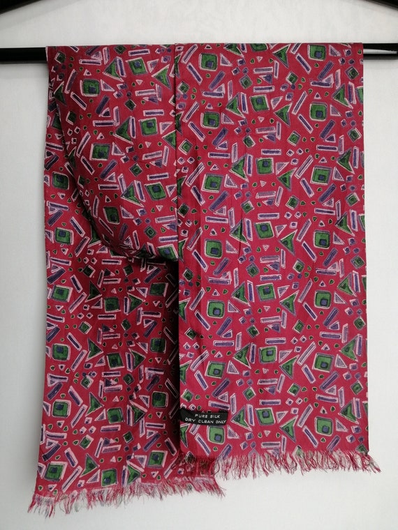 Geometric Silk Scarf, 80s Womens Neck Scarf, Abst… - image 1