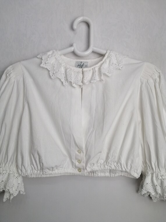 DIRNDL White Cropped Top, Puff Sleeve Austrian Bl… - image 4