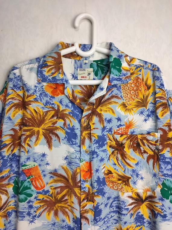 Camicia hawaiana da uomo vintage con ananas casual abbottonatura a maniche corte tropicale estate spiaggia camicia, nero, S