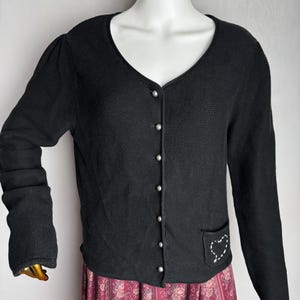 Austrian Cotton Cardigan, Black Dirndl Cardigan, Traditional Trachten Sweater, Oktoberfest Tyrolean Cardigan, Bavarian Folk Knitwear, L