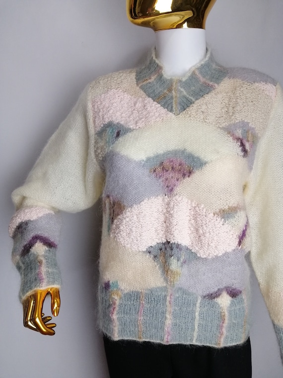 LAUREN HANSEN Hand Knit Sweater, 80s Handmade Moh… - image 7