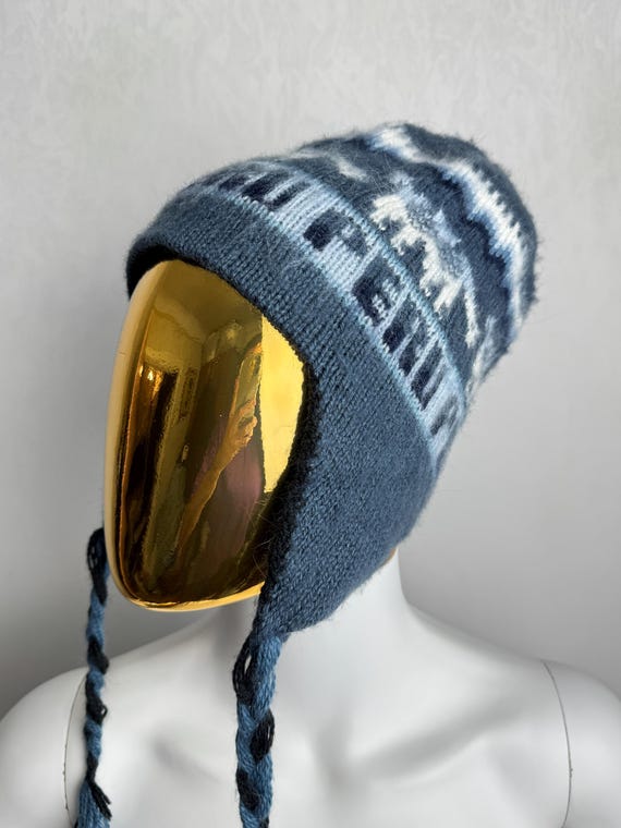 Vintage Peruvian Chullo Hat, Alpaca Ear Flap Winter Hat, Llama