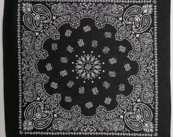 Paisley Cotton Bandana, Western Cowboy Neckerchief, 90s Black Bandana Scarf, Floral Neck Scarf, Paisley Print Square Scarf, Casual Headband