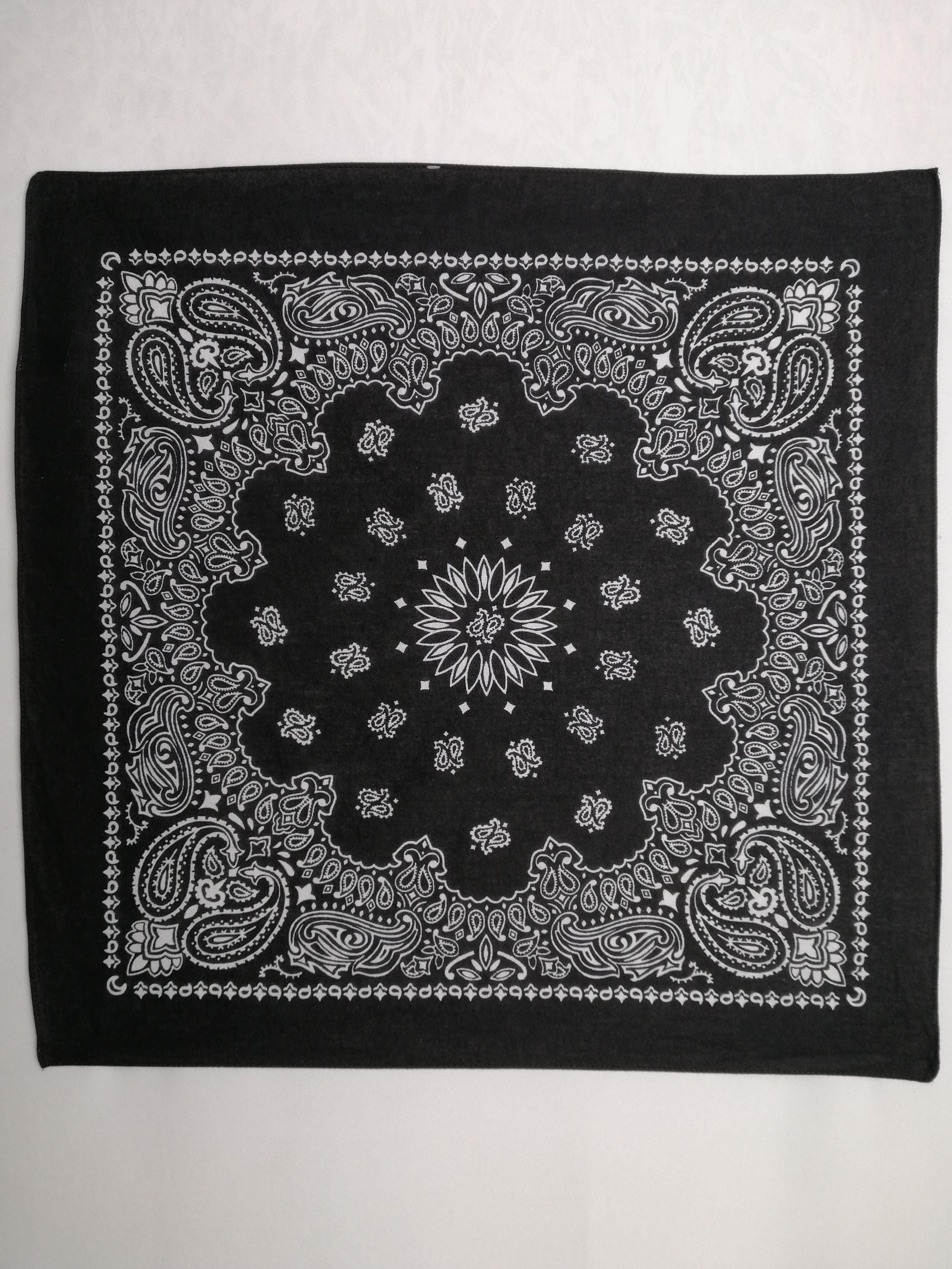Paisley Cotton Bandana, Western Cowboy Neckerchief, 90s Black