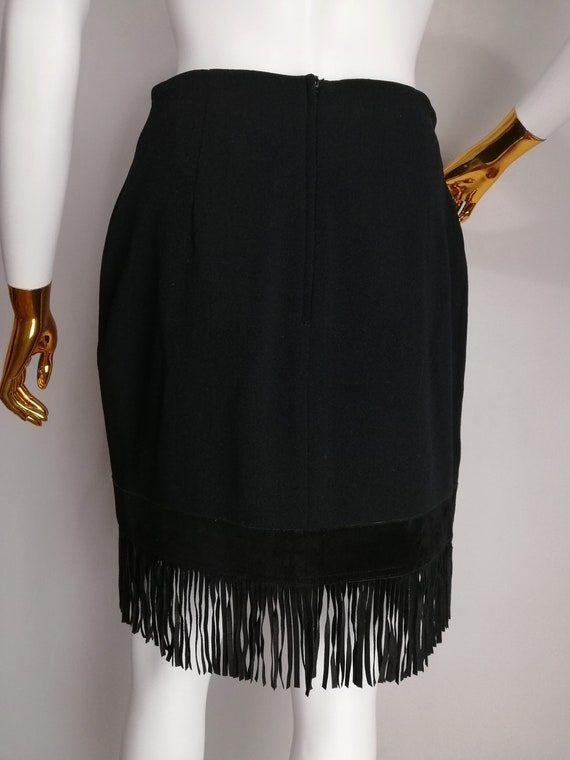 BYBLOS Wool Mini Skirt, Suede Applique Fringed Sk… - image 3