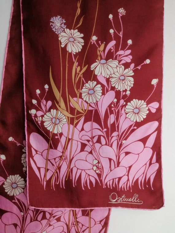 OSTINELLI Floral Silk Scarf, 80s Silk Neck Scarf, 