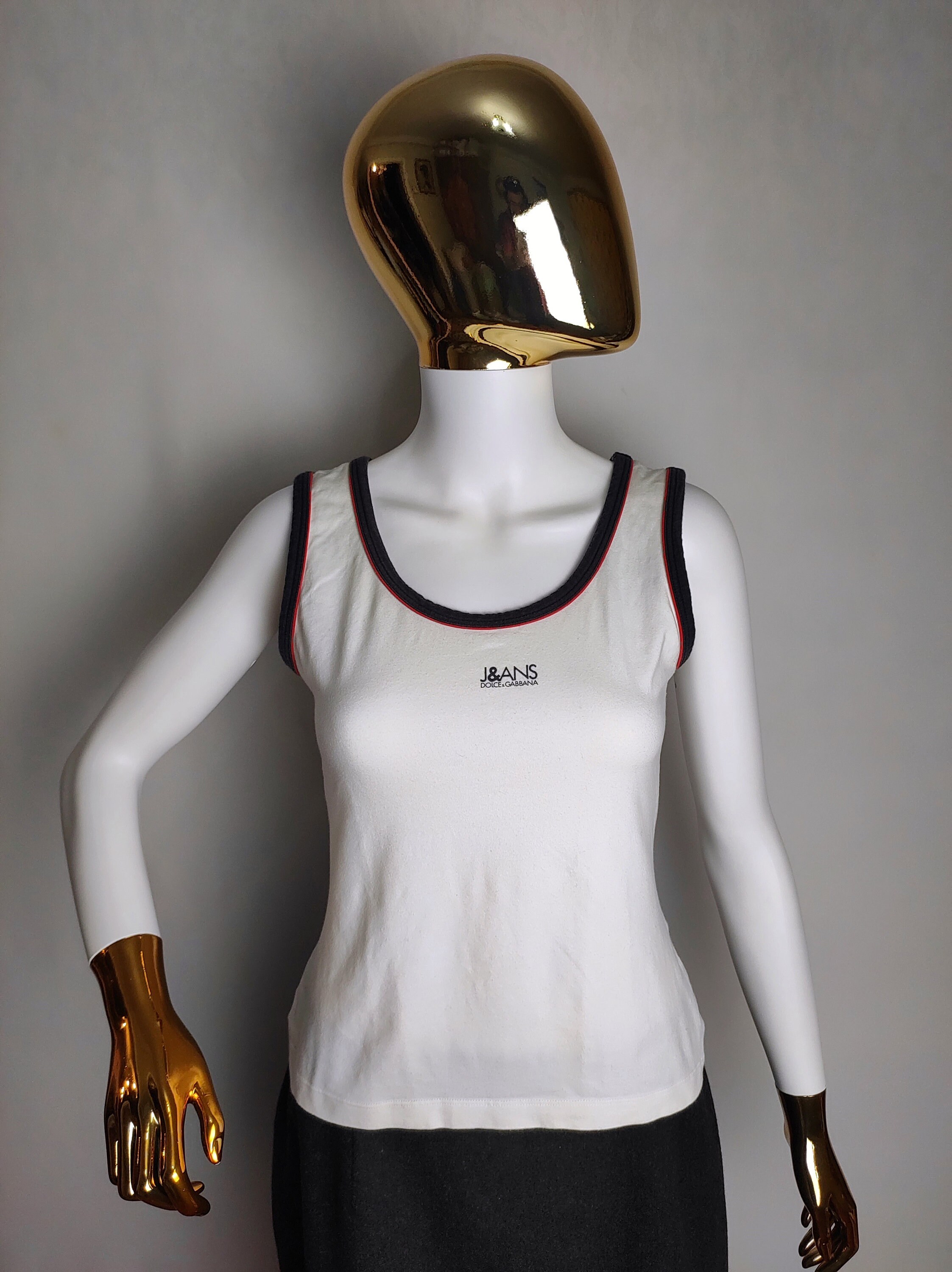 DOLCE & GABBANA Sleeveless Cotton Top, 90s DG White Tank Top