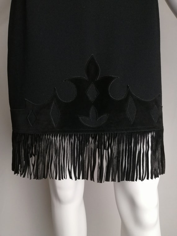 BYBLOS Wool Mini Skirt, Suede Applique Fringed Sk… - image 2