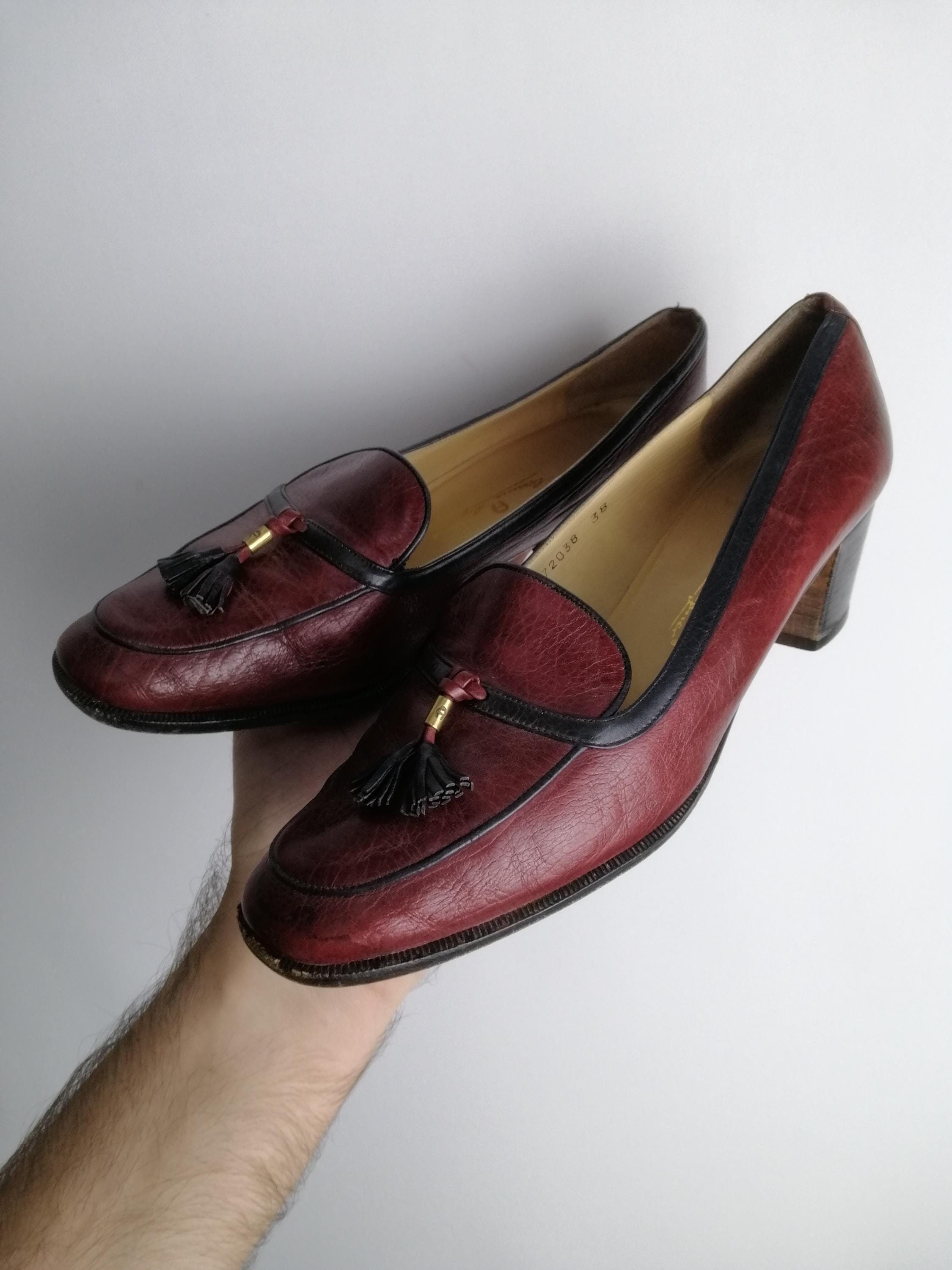 靴 AMERI Vintage STUDS TASSEL LOAFER ETIENNE AIGNER Womens Tassel Loafers, 80s Genuine Leather