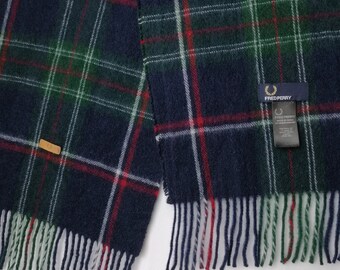 FRED PERRY Wool Cashmere Scarf, Casual Plaid Long Scarf