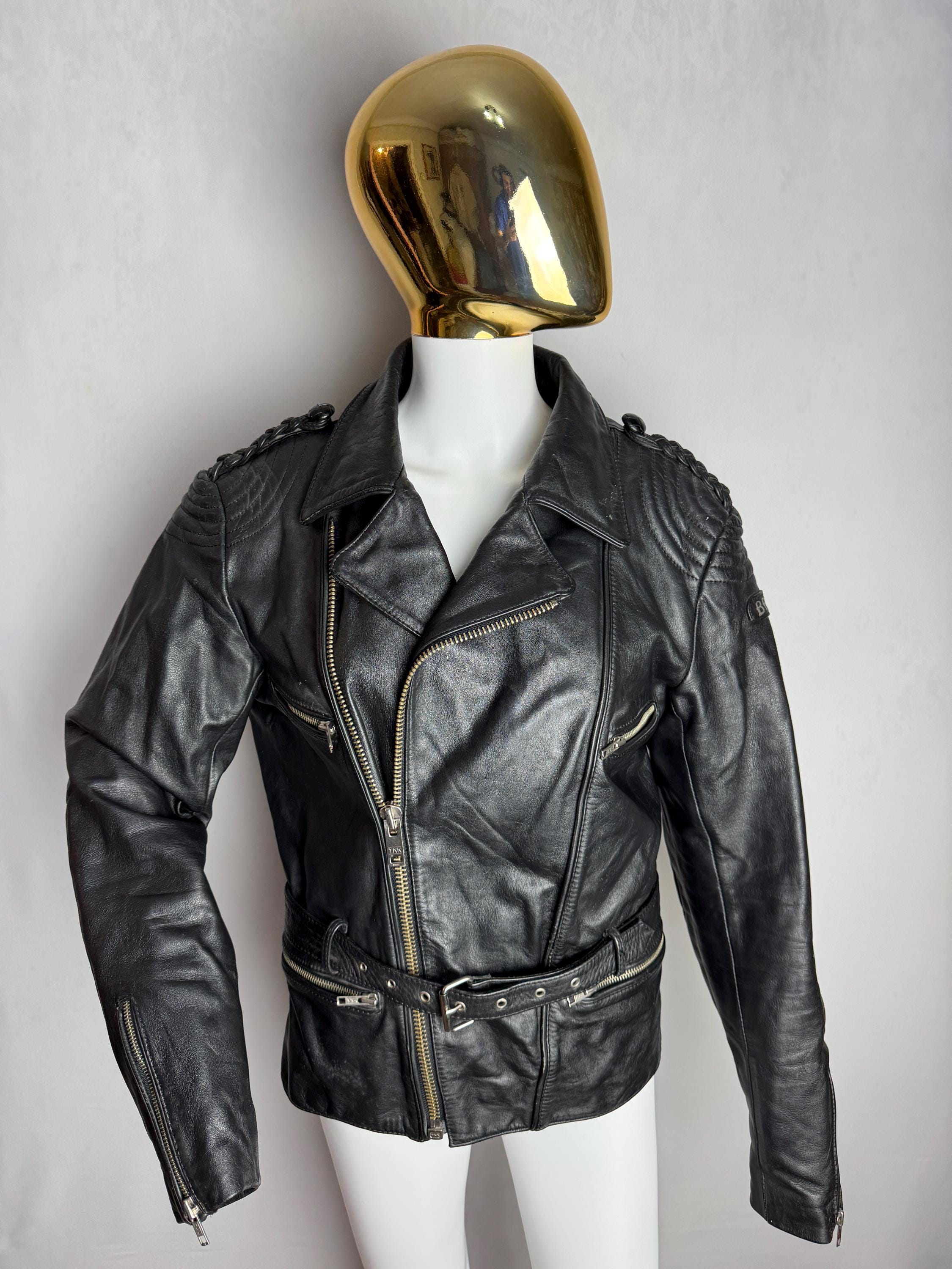 90s Womens Leather Jacket, Classic Biker Leather Jacket
