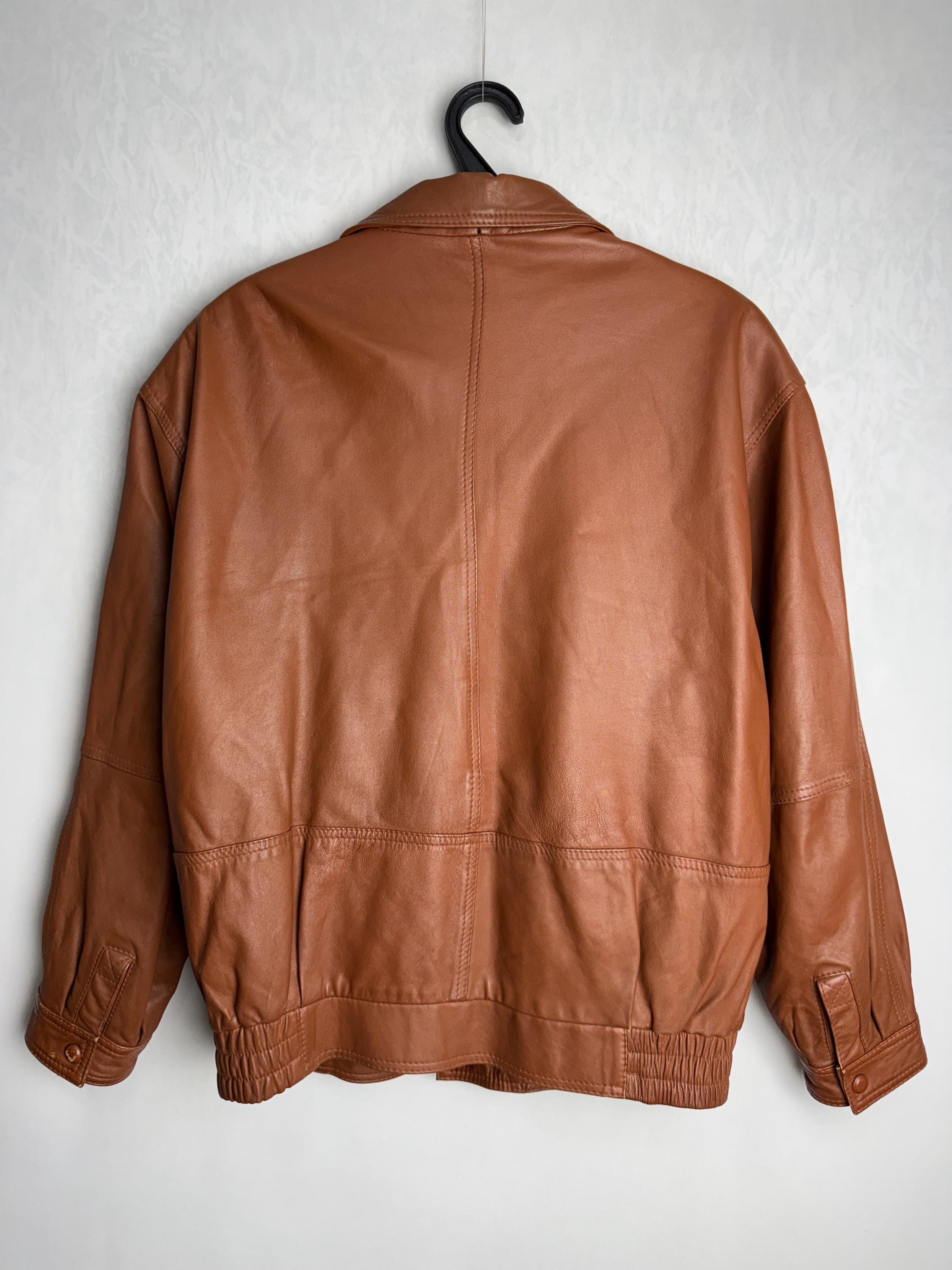 80s Mens Leather Jacket, Genuine Leather Cropped Jacket, Brown