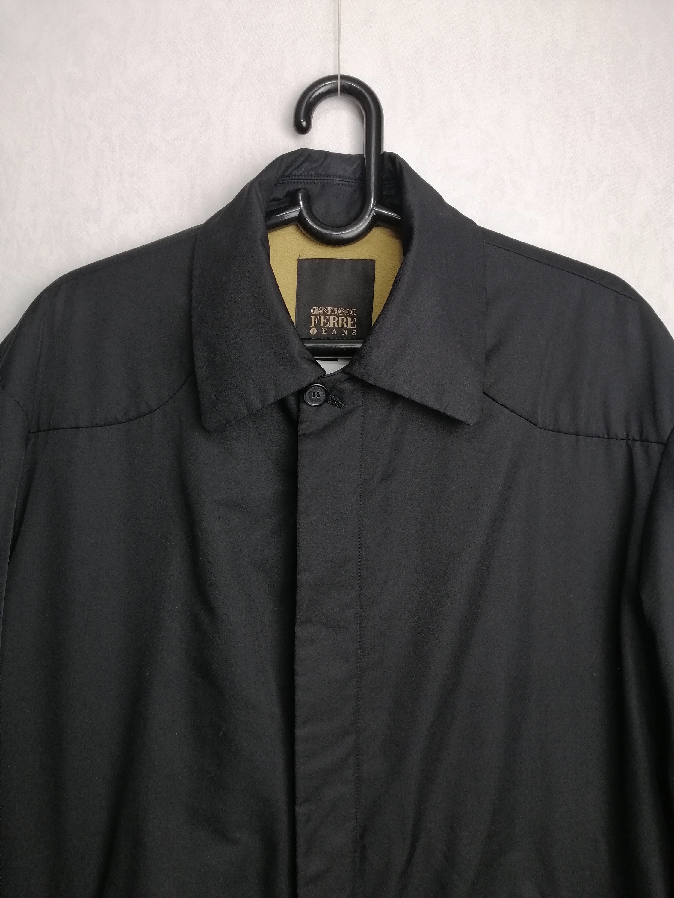 GIANFRANCO FERRE Mens Jacket, 90s Black Polyester Coat, Designer