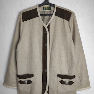 Linen Austrian Edelweiss Jacket, Traditional Trachten Jacket, Tyrol Folk Blazer, Oktoberfest Dirndl Jacket, German Bavaria Alpen Jacket, XXL