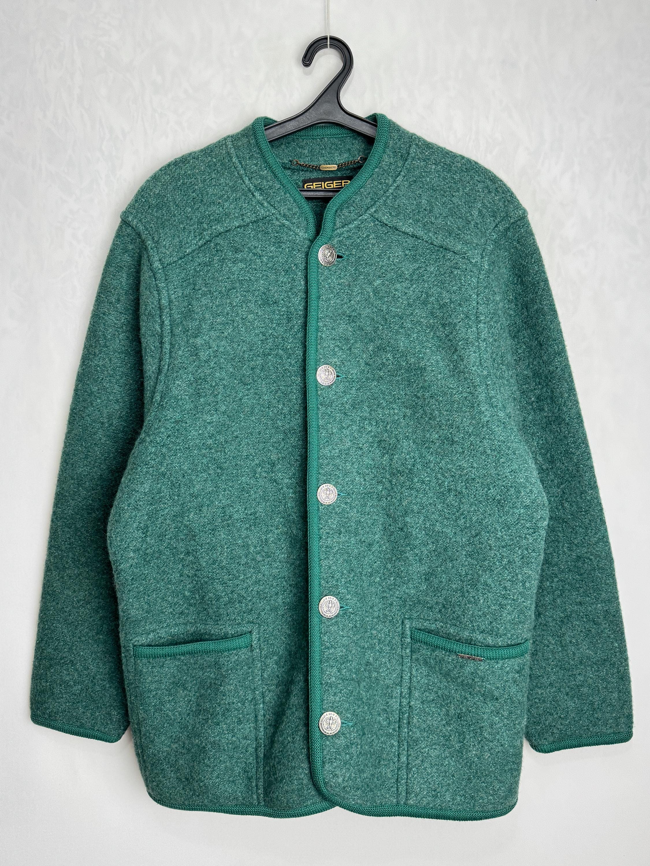 GEIGER Boiled Wool Cardigan, Mens Austrian Wool Jacket, Oktoberfest Trachten Coat, Tyrol Bavarian Sweater, Traditional Alpen Folk Jacket, L